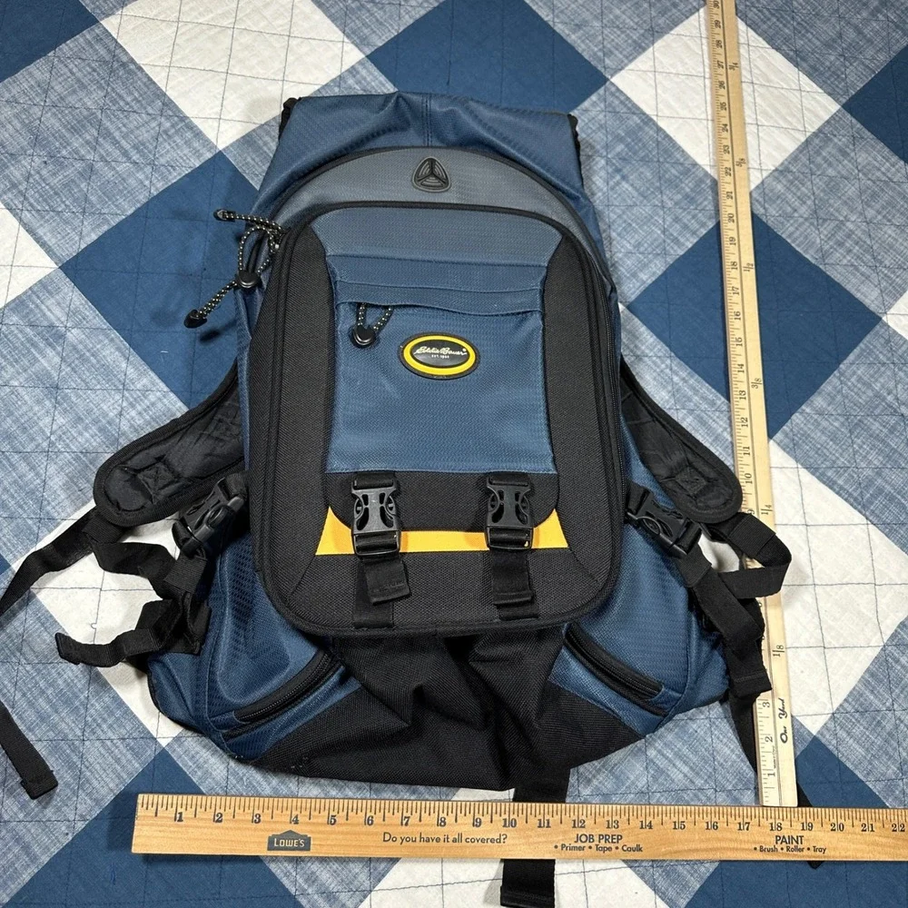 Eddie Bauer Blue Black Ripstop Hiking Backpack Daypack Padded Mesh Back Straps